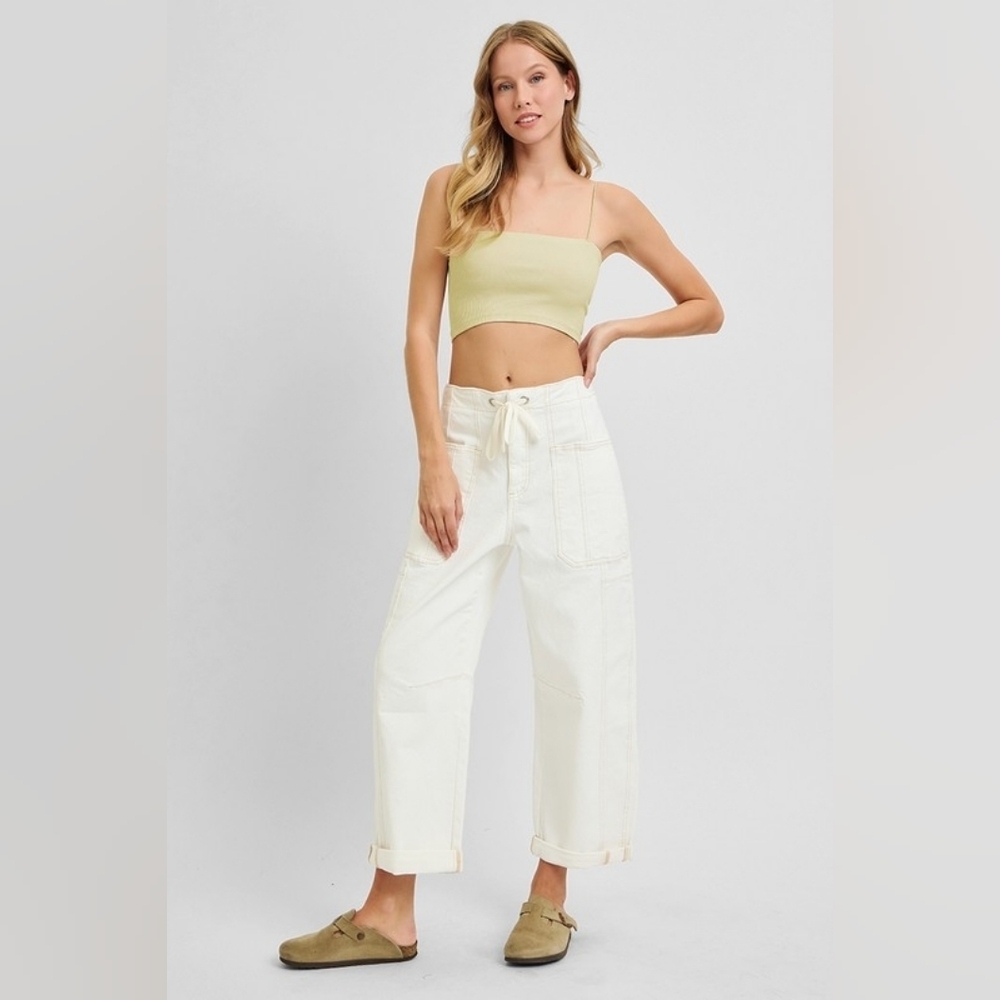Risen HR Wide Barrel Jeans Cream Cuffed Ankle Cargo Patch Pocket Various NEW - Picture 1 of 6